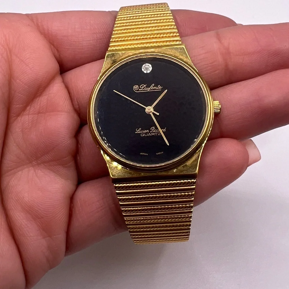 Lucien Piccard Dufonte Women’s Gold Tone Watch w/ Diamond Accent